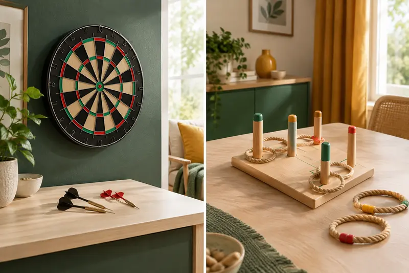 Cible de fléchettes et petit jeu d’adresse installés à l’intérieur