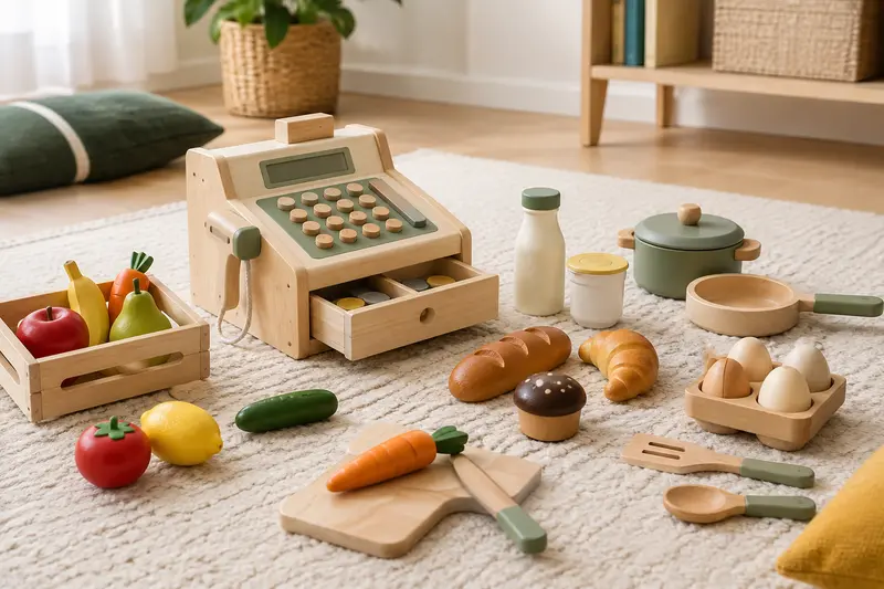 Aliments factices et ustensiles miniatures pour jeu d’imitation