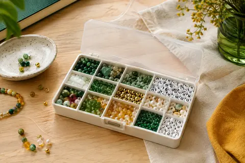 Boîte de perles naturelles colorées et de lettres en acrylique pour créer bracelets et bijoux personnalisés