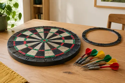 Cible ronde LinkVisions en sisal avec anneau numéroté et fléchettes à pointe en acier