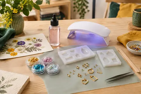 Kit de résine UV avec lampe, moules en silicone, fleurs pressées et décorations pour bijoux